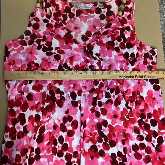 Swim by Avenue pink floral swimsuit coverup v-neck bamboo shoulder accent 22/24 - Picture 8 of 9